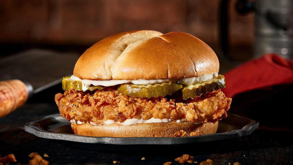 The Chicken Out · A crispy, juicy hand-breaded fried chicken breast burger with dill pickles and mayo. So cluckin’ good, you’ll probably order another as soon as you finish the first one. Which is fine with us.