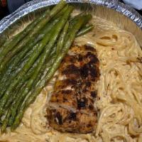 Grilled Chicken Alfredo Pasta · Homemade Alfredo Sauce And Pasta Topped With Grilled Sautéed Chicken Breast
