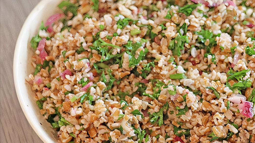 Bulgur Wheat · An edible cereal grain (6 oz.) made from dried, cracked wheat. A staple in Middle Eastern and Mediterranean cuisine.