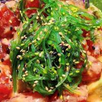 Mighty Green Tuna & Salmon (No Rice) · No rice. Seasoned raw tuna, raw salmon, spring mix, lettuce, carrots, cucumber, beets, red c...