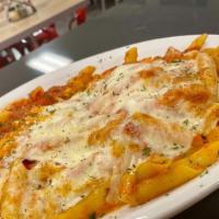 Baked Ziti · Penne pasta tossed with tomato sauce, pecorino romanoand ricotta, topped with mozzarella and...