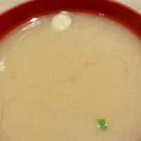 Miso Soup · white soybean paste soup, tofu, seaweed and scallion.
