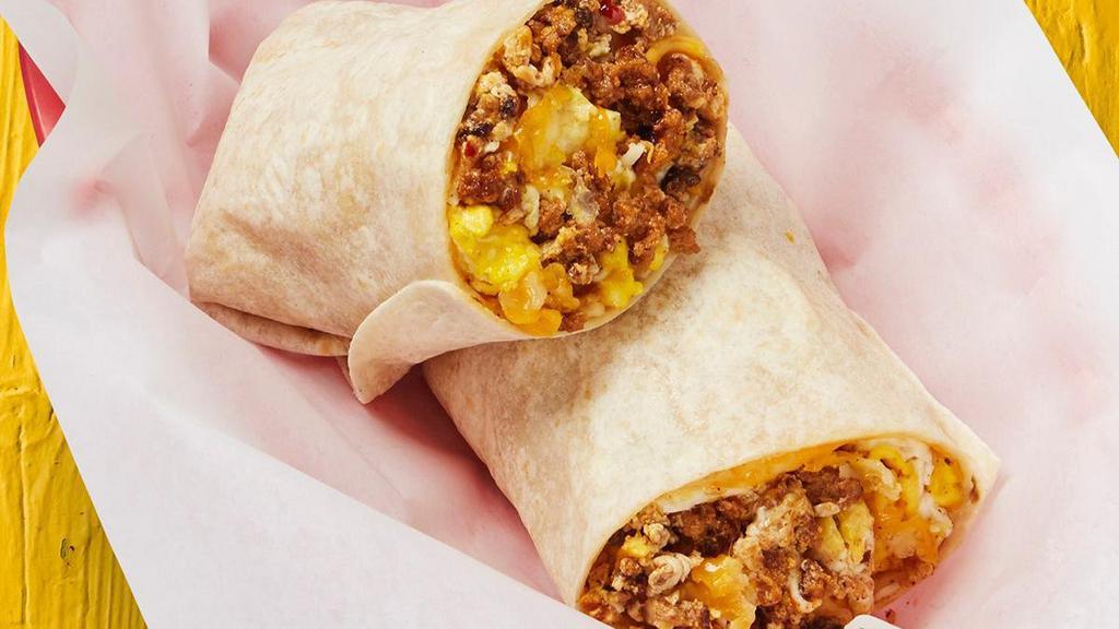Chorizo, Egg, & Cheese Burrito · Chorizo, egg, and cheese wrapped in a large flour tortilla.. {DF - remove shredded cheese}