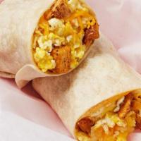 Potatoes, Egg, & Cheese Burrito · Potatoes, egg, and cheese wrapped in a large flour tortilla.. {DF - remove shredded cheese}