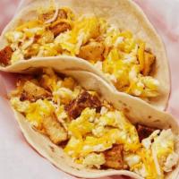 Potatoes, Egg, & Cheese Taco · Potatoes, egg, and cheese served on a flour tortilla. . {GF - with soft corn or crispy corn ...