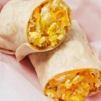 Egg & Cheese Burrito · Egg and cheese wrapped in a large flour tortilla.. {DF - remove shredded cheese}