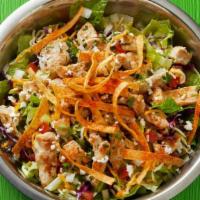 Fajita Chicken Salad · *FAN FAVORITE - Fajita chicken served on a fresh lettuce blend topped with tomatoes, onions,...