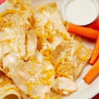Kid'S Cheese Nachos · Pile of fresh tortilla chips topped with shredded cheese and queso, and served with a snack....