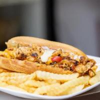 Cheese Steak Sandwich · Served with fries.