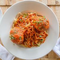 Spaghetti Veal Meatballs · San Marzano tomato, basil, and E.V.O.O.