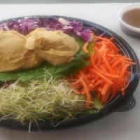 Hummus Salad · Mixed greens or lettuce, cherry tomatoes, shredded carrots, sliced red onions, cucumbers, sp...