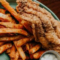 Fish & Chips · Fried grouper filet. Served with seasoned fries.