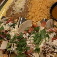 Rattlesnake Taco · 3 soft flour tortillas filled with strips of blackened chicken queso fresco radish roasted c...