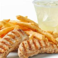 Kid Grilled Tender Meal · Includes fries and a drink.