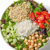 The Goddess Salad · Spring mix, chickpeas, tomato, cucumber, quinoa and goat cheese. Recommended with green godd...