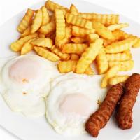 Huevos / Eggs · Revueltos o fritos. Incluye tostada y café con leche pequeño. / Scrambled or fried.Includes ...