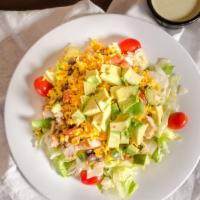 Mesa Chicken Salad (830 Cal) · Grilled, 100% antibiotic-free chicken breast, mixed salad greens, cheddar, grape tomatoes, c...