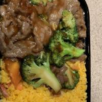 Beef With Broccoli · Served with pork fried rice or white rice upon request.