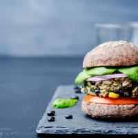 Max Black Bean Burger · Vegetarian. Loaded with a hearty satisfying spicy flavor filled with juicy taste topped with...
