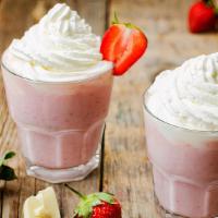 Strawberry Shortcake · Oats, vanilla, yogurt, strawberries, banana, choice of milk topped with whipped cream and bi...