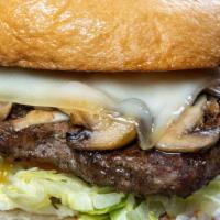 Stus Mushroom Burger · Sauteed mushrooms, melted swiss cheese, mayo, lettuce, tomato, and red onion. Add hickory sm...