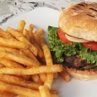 Bistro Burger · certified angus beef, lettuce, tomato, onion & pickles on grilled ciabatta. Comes with fries.