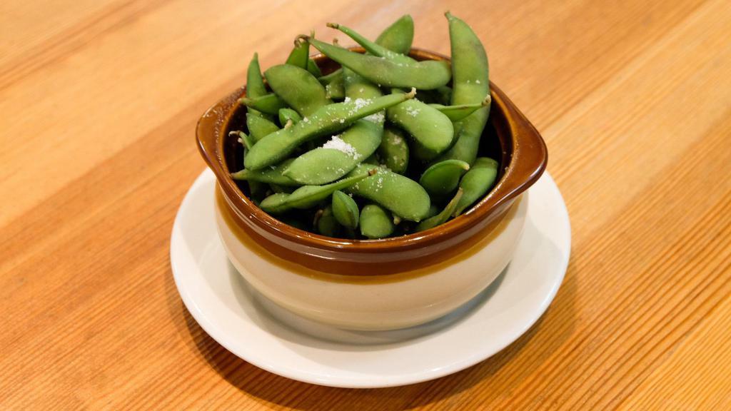 Edamame · Salted steamed soy beans.