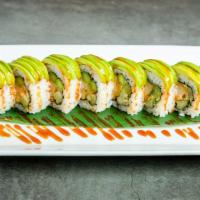 Dragon Roll · Shrimp tempura, asparagus, cucumber, scallions & spicy mayo topped with avocado. Eel sauce