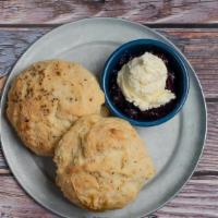Biscuits For A Cause · two cathead buttermilk biscuits with blueberry jam and whipped butter. Proceeds go to our Tu...