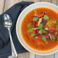 Bowl Of Chicken Tortilla Soup · shredded chicken, black beans, fresno chilies, shredded cheddar cheese, cilantro and lime ju...