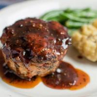 Bourbon Peppercorn Glazed Meatloaf · scratch-made blend of beef & chorizo, choice of two farm fresh sides