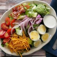 For The Love Of Cobb (Gf) · romaine & mixed greens, grape tomatoes, chopped bacon, hard-boiled egg, cheddar cheese, avoc...