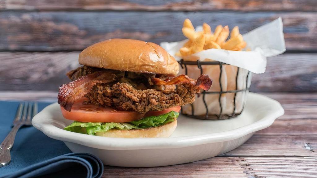 Southern Chicken Blt · fried* or grilled chicken, apple cider bacon,. dijonnaise, lettuce, tomato, challah bun