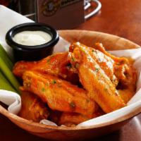 Rusty Bucket Wings · Joe’s Regular, BBQ or Habanero, blue cheese, celery