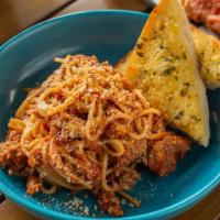 Kids Spaghetti And Meatballs · with garlic bread