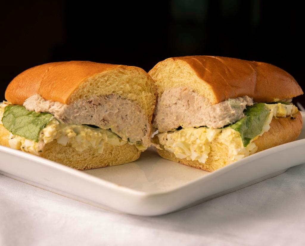 Tuna & Egg Salad Sandwich · Served with lettuce.