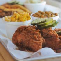 Jumbo Chicken Tenders Platter (3) · Includes one side, white bread and pickles.