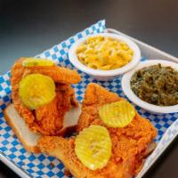 1/2 Chicken Platter · Includes one side, white bread and pickles.