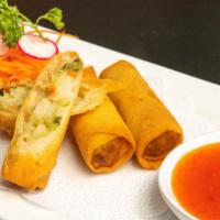 Harumaki Spring Roll · Crispy vegetable spring rolls served with sweet chili sauce.