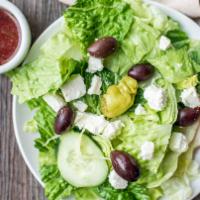 Greek Salad · Fresh mixture of tomatoes, cucumbers, Greek peppers, kalamata olives, and feta cheese tossed...