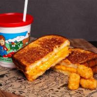Grilled Cheese Kids Meal · Kids Sized Classic Grilled Cheese with a Tomato Soup Dipper & a Kids Drink
