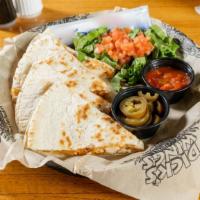 Dick’S Ultimate Quesadilla · Grilled flour tortilla, grilled peppers and onions, and shredded cheddar jack cheese stuffed...