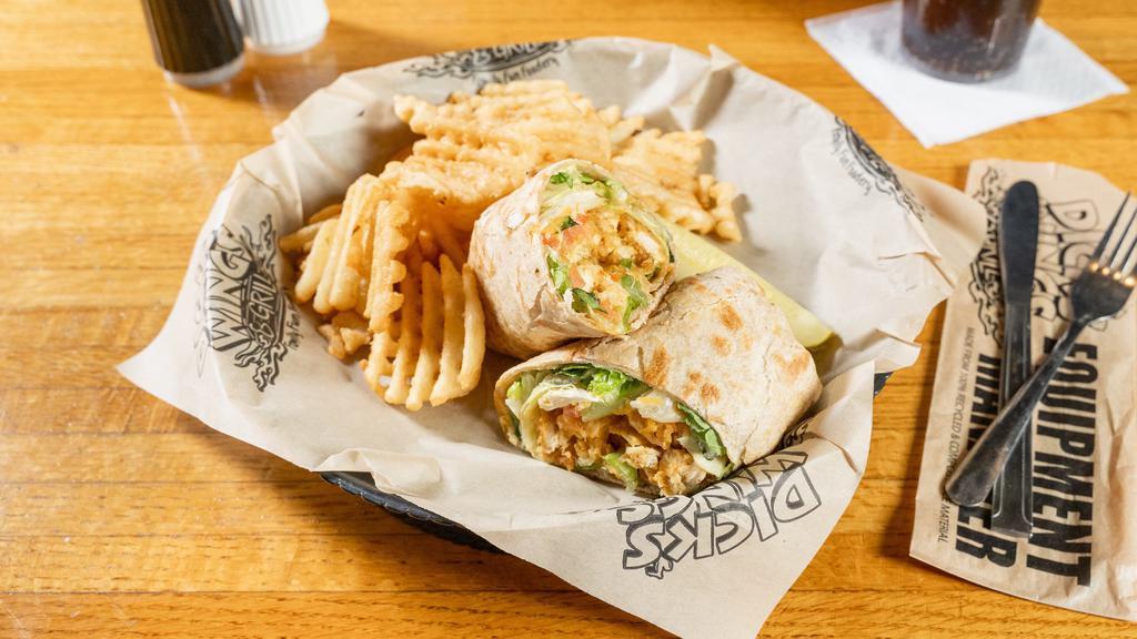 Create Your Ultimate Wrap · All of DWG’s delicious ingredients are here to enjoy as a large wrap. Wraps are served on a whole wheat tortilla and come with your choice of a side