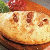 Calzone · Extra large- including bolognese sauce, ham, onions, green peppers, roasted red peppers, oli...