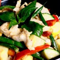 Panang Curry Rice Bowl · Most popular. Spicy dish. Zucchini, squash, red bell peppers, green beans, and basil. Spicy ...
