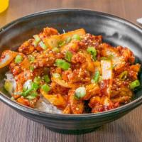 Spicy Chicken Bowl · 12 oz Spicy Chicken in fruit based Gochujang sauce over rice.