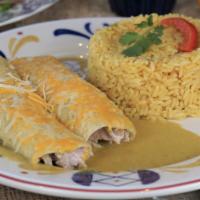 Green Enchiladas · Two corn tortillas with your choice of filling covered with our homemade
tomatillo sauce and...