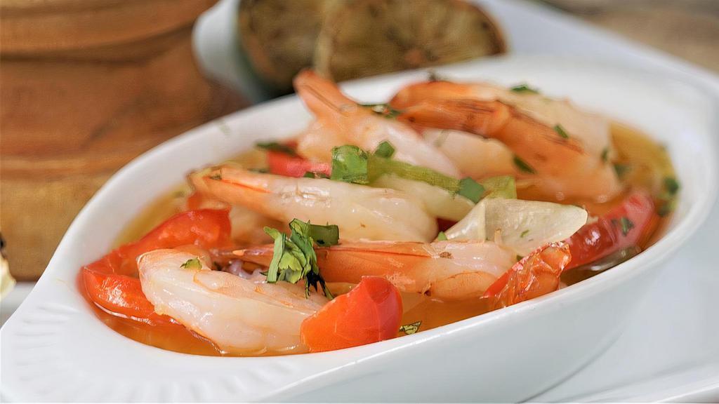 Shrimp Scampi · Camarones al Ajillo | Sauteed shrimp with onions, bell peppers,  garlic sauce, and wine