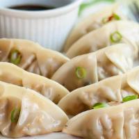 Veggies Potstickers (6 Pcs) · Steamed or fried dumplings made with wheat flour, onions, cabbage, carrots, leeks, and black...