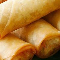 Spring Rolls (4 Pcs) · Fried rolls stuffed with cabbage, carrot, and glass noodle. Served with homemade sweet chili...
